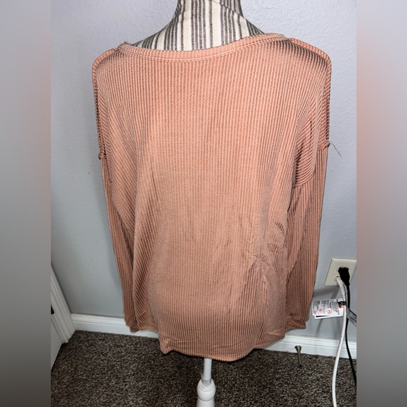 Brown/Red/White Ribbed Long-Sleeve Boutique Blouse - Picture 7 of 7